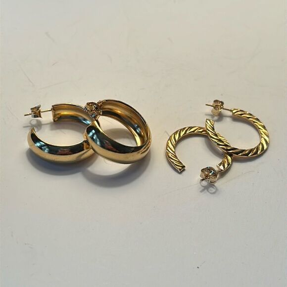 Bundle of Two Pairs Fashion Gold Tone Hoop Earrings - Picture 1 of 5